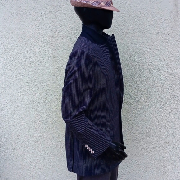 BLUE by PRONTO UOMO MEN'S PURE COTTON BLACK BLAZER W/WHITE PIN STRIPES - Picture 12 of 17